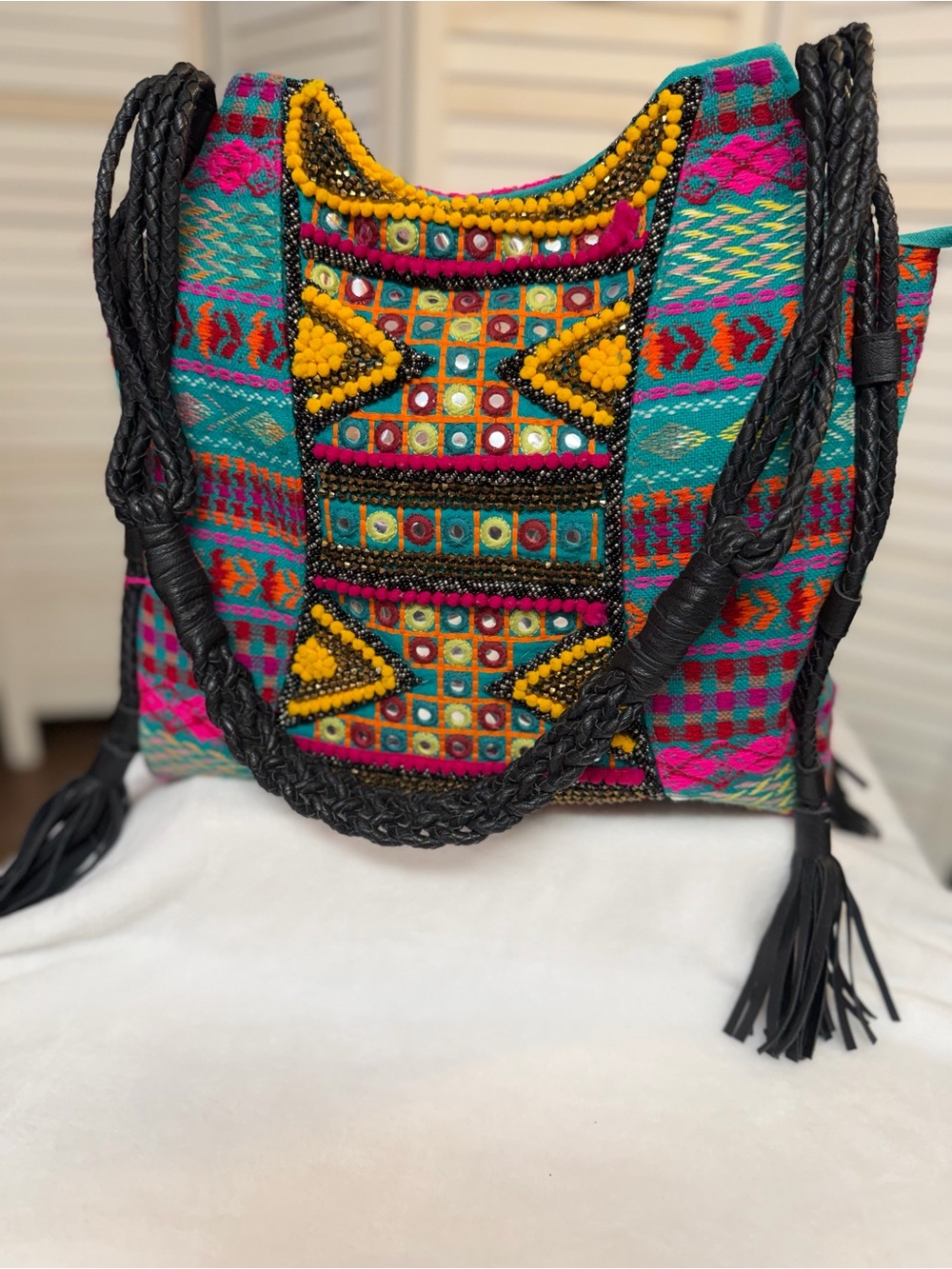 Big Buddha Slouch Hobo Bag Embroidered Beaded Embellished bohemian festival NWOT
